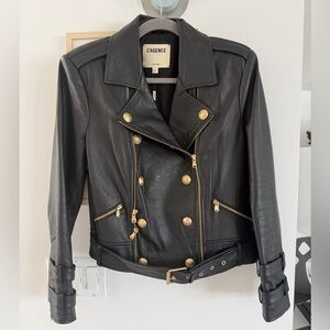 NWT L'AGENCE Black Leather Billie Jacket with Gold Buttons